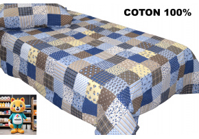 Pościel z kory zapinana na zamek, wzór niebieskie kwadraty, 140x200cm 