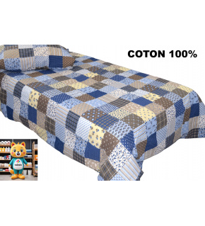 Pościel z kory zapinana na zamek, wzór niebieskie kwadraty, 140x200cm 