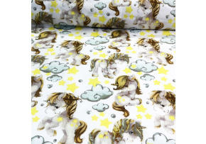 Tkanina bawełniana wzór szare jednorożce na białym tle