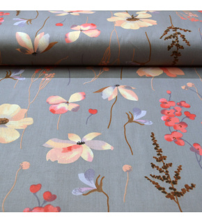 Tkanina bawełniana wzór Kwiaty na szarym