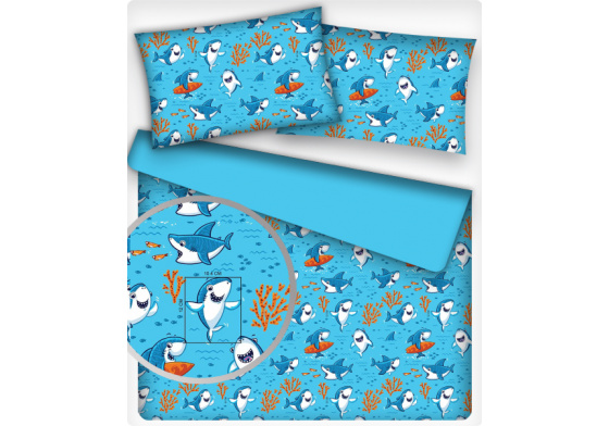 Dětské bavlněná látka metráž vzor Žralok tyrkys