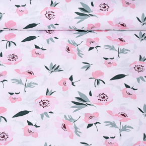 Tkanina bawełniana wzór różowe maki na białym tle