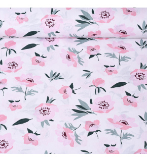 Tkanina bawełniana wzór różowe maki na białym tle