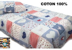 Pościel z kory zapinana na zamek, wzór niebieskie serca, 140x200cm 