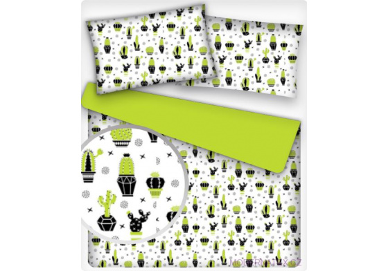 Dekorační dětská bavlněná látka vzor Kaktusy zelené na bílém