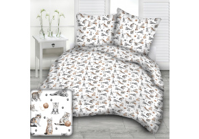 Tkanina bawełniana ze wzorem kot z piłką na białym tle