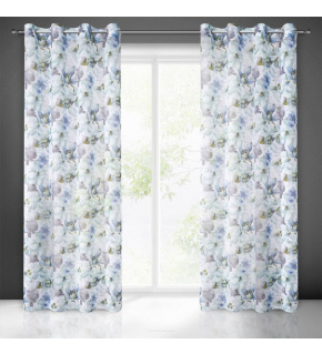 Zasłona BELLA z przelotkami i nadrukiem kwiatowym kolor Niebieski 140x250cm