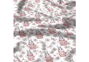 Tkanina bawełniana wzór Królik na białym tle