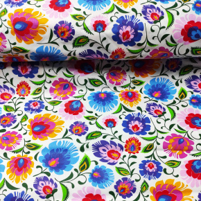 Tkanina bawełniana wzór bukiety kwiatowe kolorowe na białym
