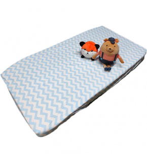 Prześcieradło bawełniane z gumką 60x120cm wzór Zygzaki niebieskie