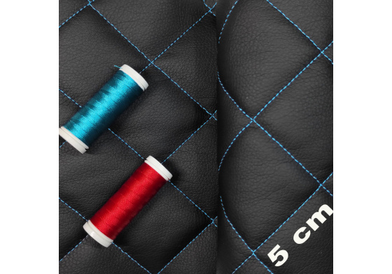 Ekokůže 5x5 barva Černá prošívaná Tyrkysovými nitěmi, metráž, 145 cm