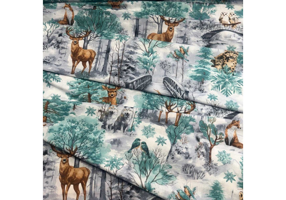 Christmas cotton fabric, by the meter, width 160 cm, pattern Nature Green on White