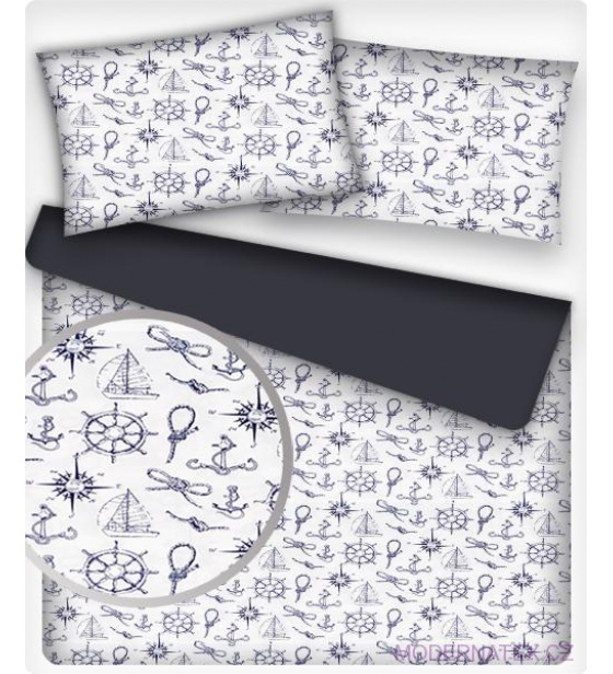 Dětské bavlněná látka metráž vzor Kormidla černé na bílém