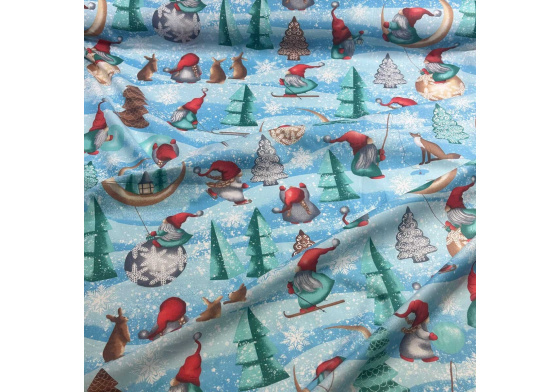Christmas cotton fabric, by the meter, width 160 cm, Christmas pattern on Blue