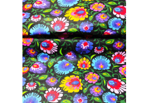 Tkanina bawełniana wzór bukiety kwiatowe kolorowe na czarnym