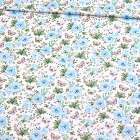 Tkanina bawełniana wzór małych niebieskich kwiatków na białym tle