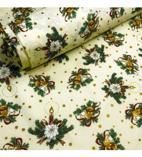 Świąteczna tkanina bawełniana wzór Motyw Świąteczne na  żółtym tle