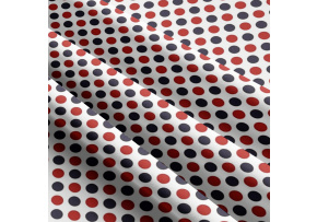 Tkanina bawełniana granatowy czerwony groszek 22 mm na białym tle