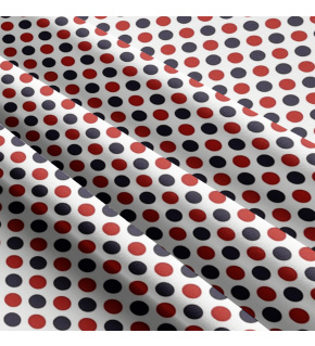 Tkanina bawełniana granatowy czerwony groszek 22 mm na białym tle