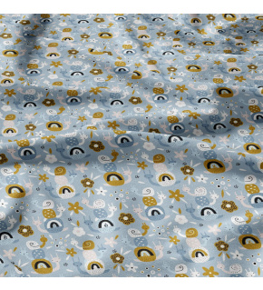 Tkanina bawełniana wzór Ślimaki brązowe na niebieskim tle