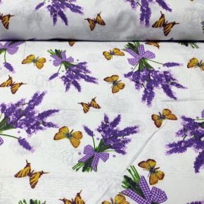 Tkanina bawełniana wzór bukiety lawendy z motylami