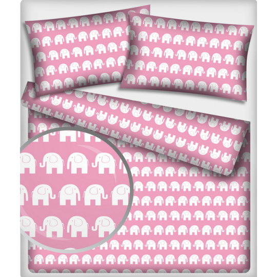 Tkanina bawełniana wzór białe słonie na różowym tle