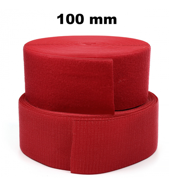 Taśma rzep (komplet) - Czerwona 100 mm x 25 m