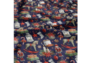 Świąteczna tkanina bawełniana wzór Świąteczny na granatowym tle Świąteczna tkanina bawełniana wzór Świąteczny na granatowym tle