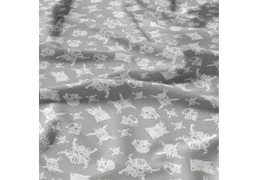 Tkanina bawełniana Czaszki Piraci na szarym tle Tkanina bawełniana Czaszki Piraci na szarym tle