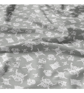 Tkanina bawełniana Czaszki Piraci na szarym tle