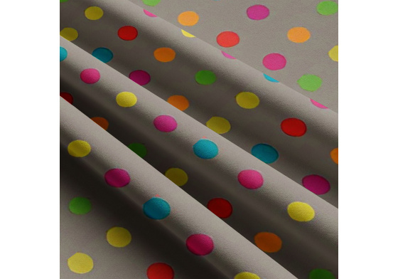 Tkanina bawełniana Kolorowe groszki 40 mm na szarym tle