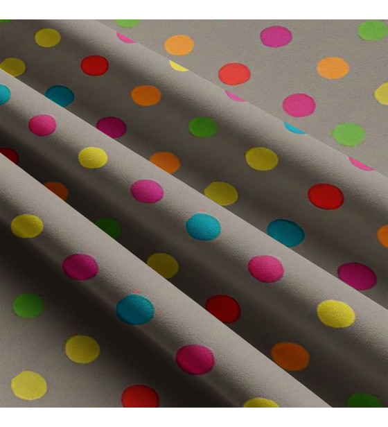 Tkanina bawełniana Kolorowe groszki 40 mm na szarym tle