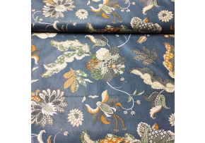 Tkanina bawełniana wzór Powiew żółty na granatowym tle