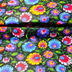 Tkanina bawełniana wzór bukiety kwiatowe kolorowe na czarnym