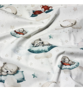 Tkanina bawełniana wzór Dobry Sen na białym tle