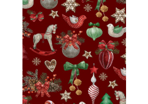 Świąteczna tkanina bawełniana wzór Konia na czerwonym tle