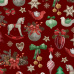 Świąteczna tkanina bawełniana wzór Konia na czerwonym tle
