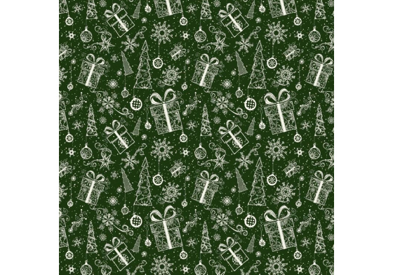 Vánoční bavlněná látka, metráž, šíře 160 cm, Vánoční vzor na Zeleném