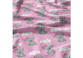 Tkanina bawełniana wzór szare pandy na różowym tle