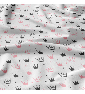 Tkanina bawełniana Korony różowo czarne na białym tle