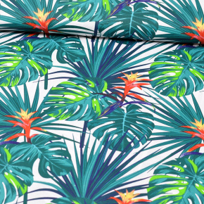 Tkanina bawełniana wzór Tropikalne Liście i kwiaty