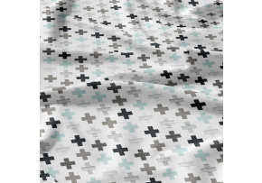 Tkanina bawełniana wzór plusy niebieski na białym tle 5 cm