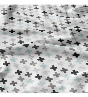 Tkanina bawełniana wzór plusy niebieski na białym tle 5 cm