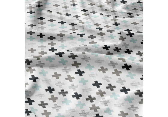 Tkanina bawełniana wzór plusy niebieski na białym tle 5 cm