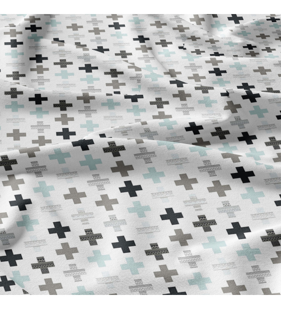 Tkanina bawełniana wzór plusy niebieski na białym tle 5 cm