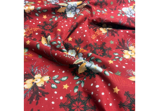Christmas cotton fabric, by the meter, width 160 cm, Christmas motif on Red