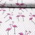 Tkanina bawełniana dla dzieci wzór flaminga z kropkami różowymi na białym tle