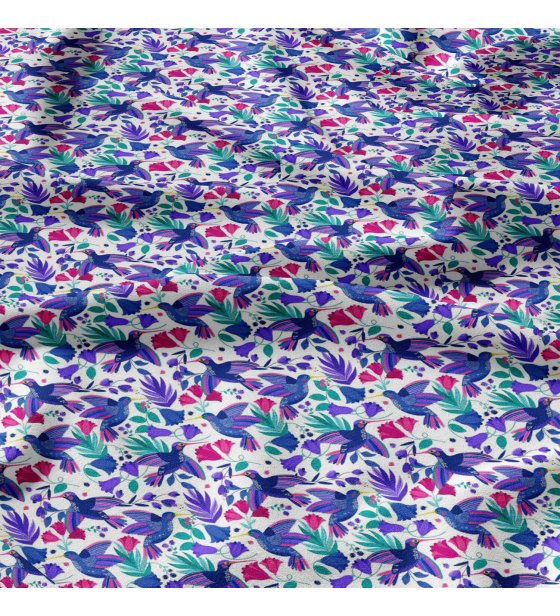 Tkanina bawełniana wzór wiosenne ptaki na białym tle