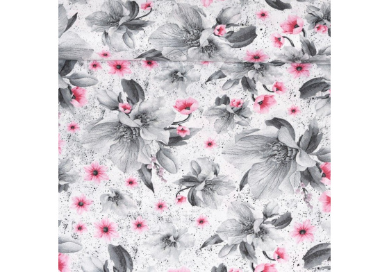 Dekorační dětská bavlněná látka vzor kytičky šedé na bílém