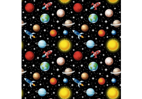 Tkanina bawełniana wzór Kosmos na Czarnym tle